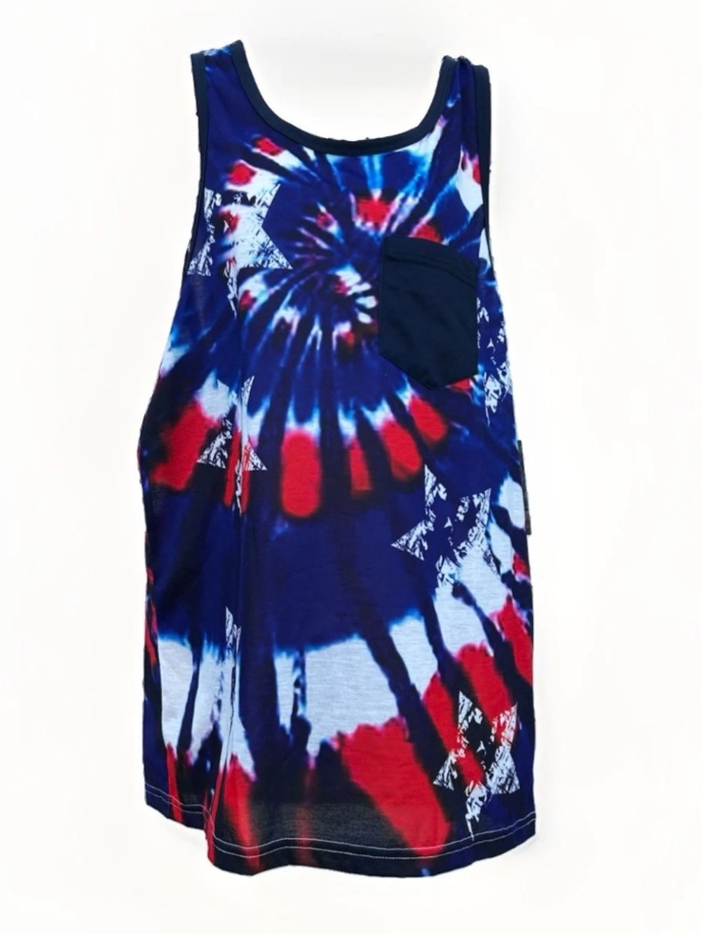 NWT Tie-Dye Scoop Neck Tank Top - Navy/Red/White with Stars med Unisex